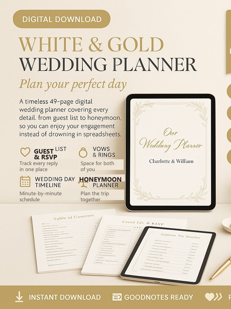 White & Gold Wedding Planner